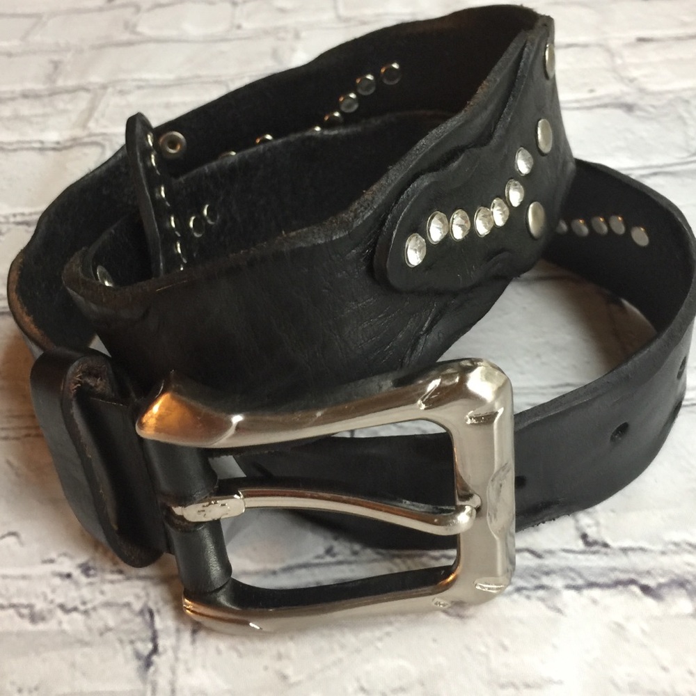 WESTERN/RHINESTONES BLACK LEATHER BELT